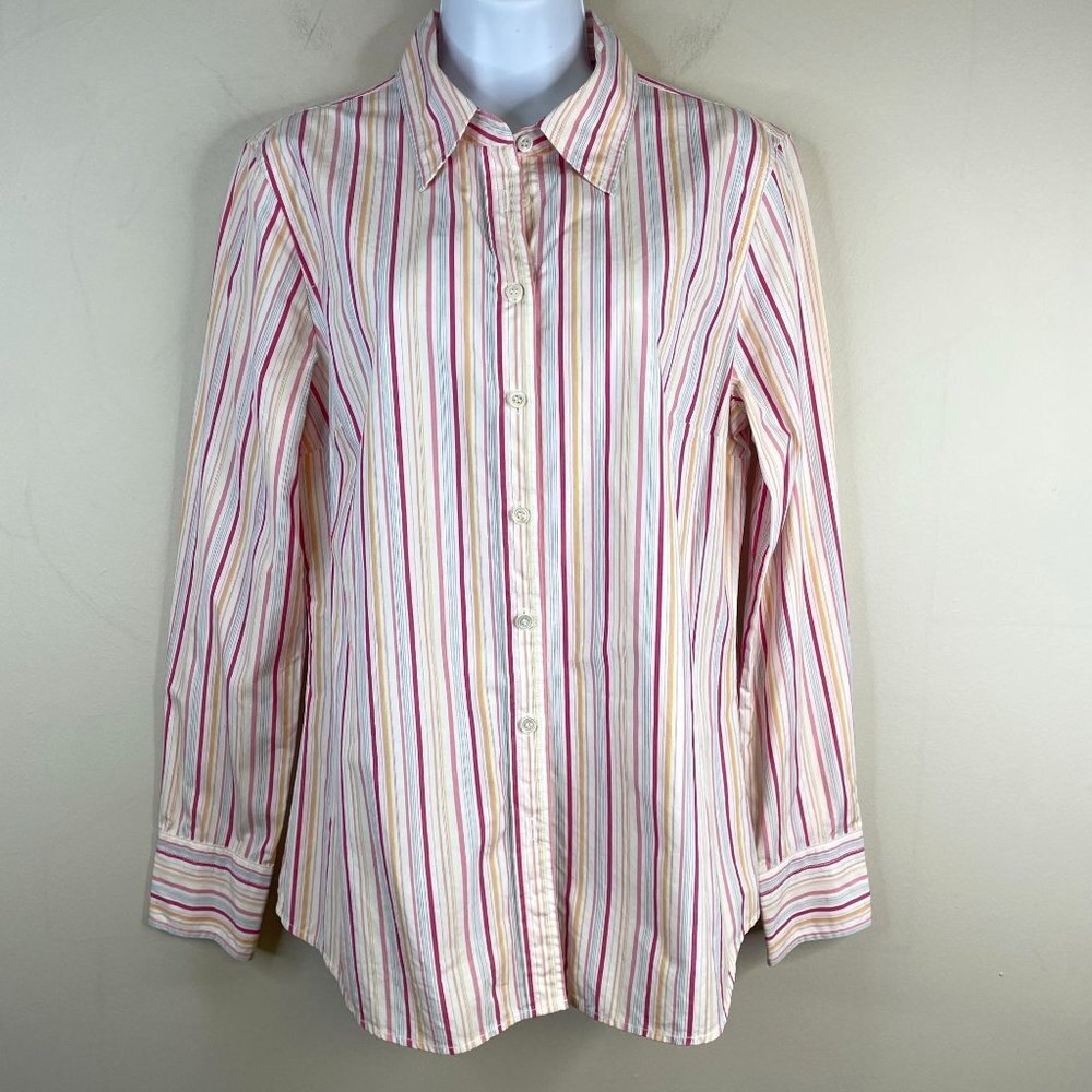 J Crew Vintage Preppy Top Womens Large‎ Striped Oxford Button Up Old Money Crisp
